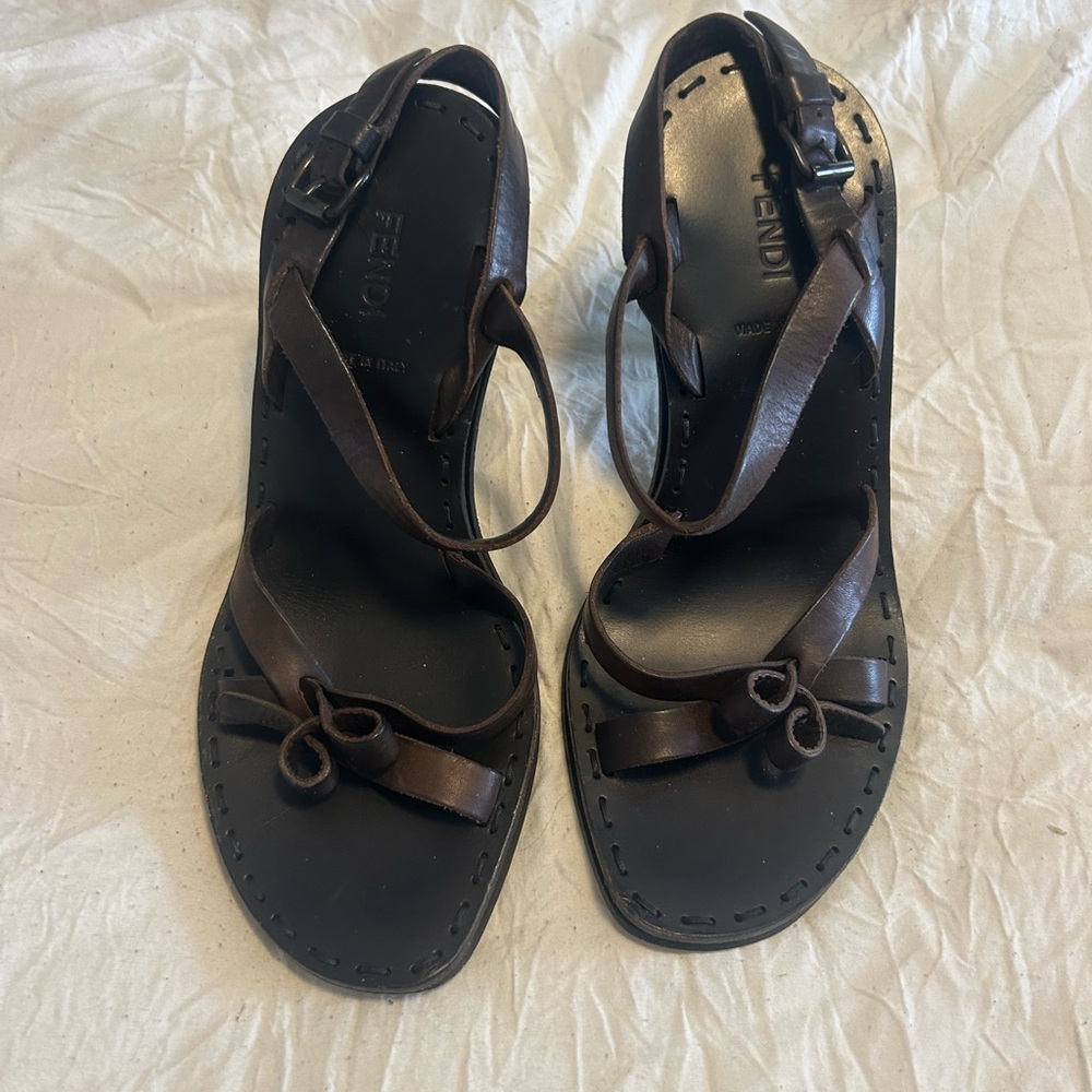 Women's Brown Leather Sandal Heel